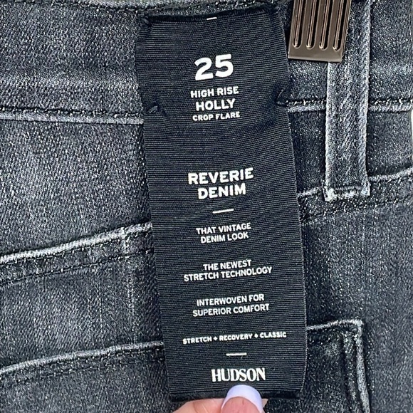 NWT Hudson Holly High Rise Crop Flare Jeans Washed Black Patched Slit Sz 25 - Picture 6 of 15